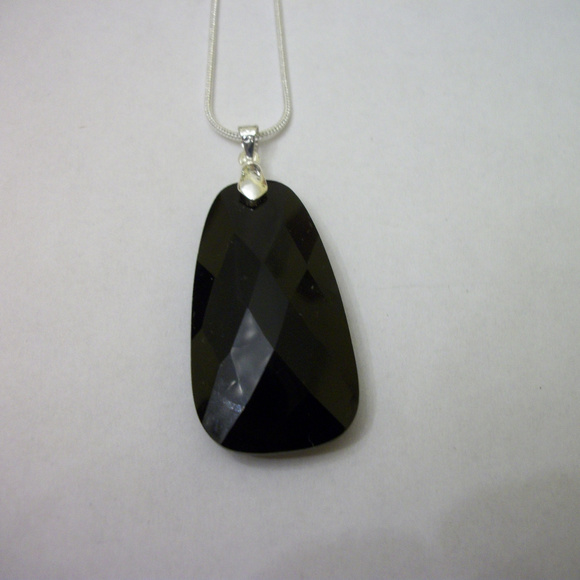 NEW LARGE Black Glass pendant  w Sterling chain - Picture 3 of 3